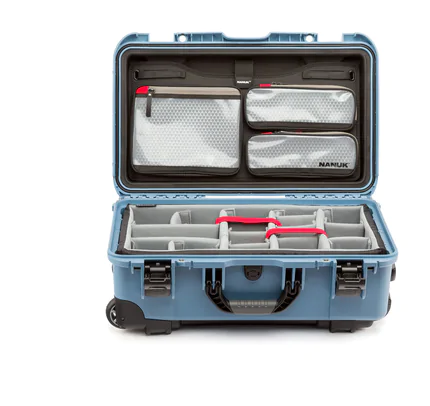 Nanuk 935 case with padded insert set and lid organiser - Cyan Blue colour